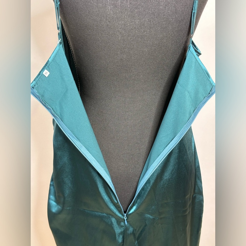 Ruched Draped Satin Dress with Side Slit - Picture 9 of 10